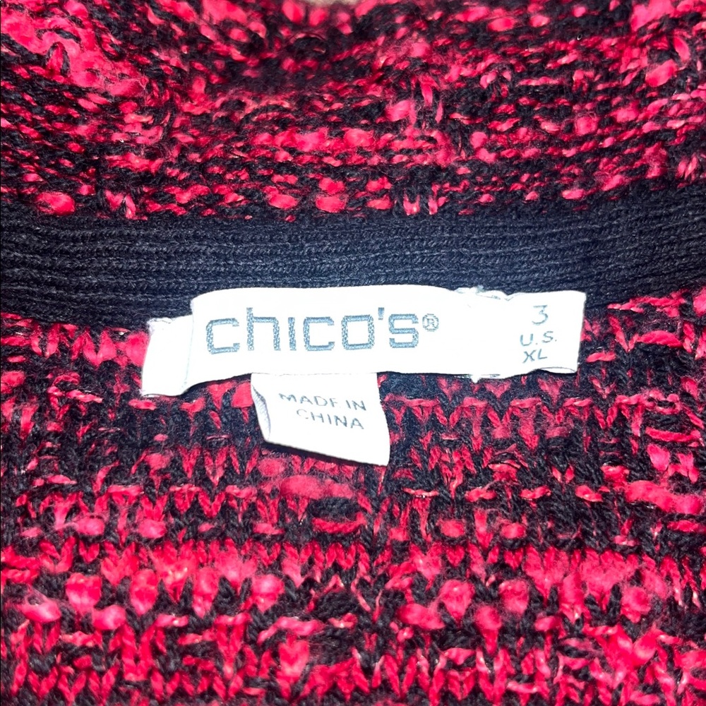 Chico's Tweed Double-Breasted Boxy Sweater Blazer Red Allure XL - Picture 7 of 8